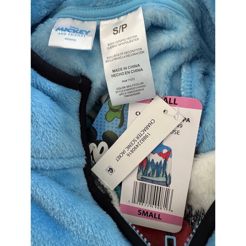 NWT Disney Mickey Mouse Pluto Fleece Jacket Mickey's Lodge Full Zip Blue Small - Picture 5 of 5